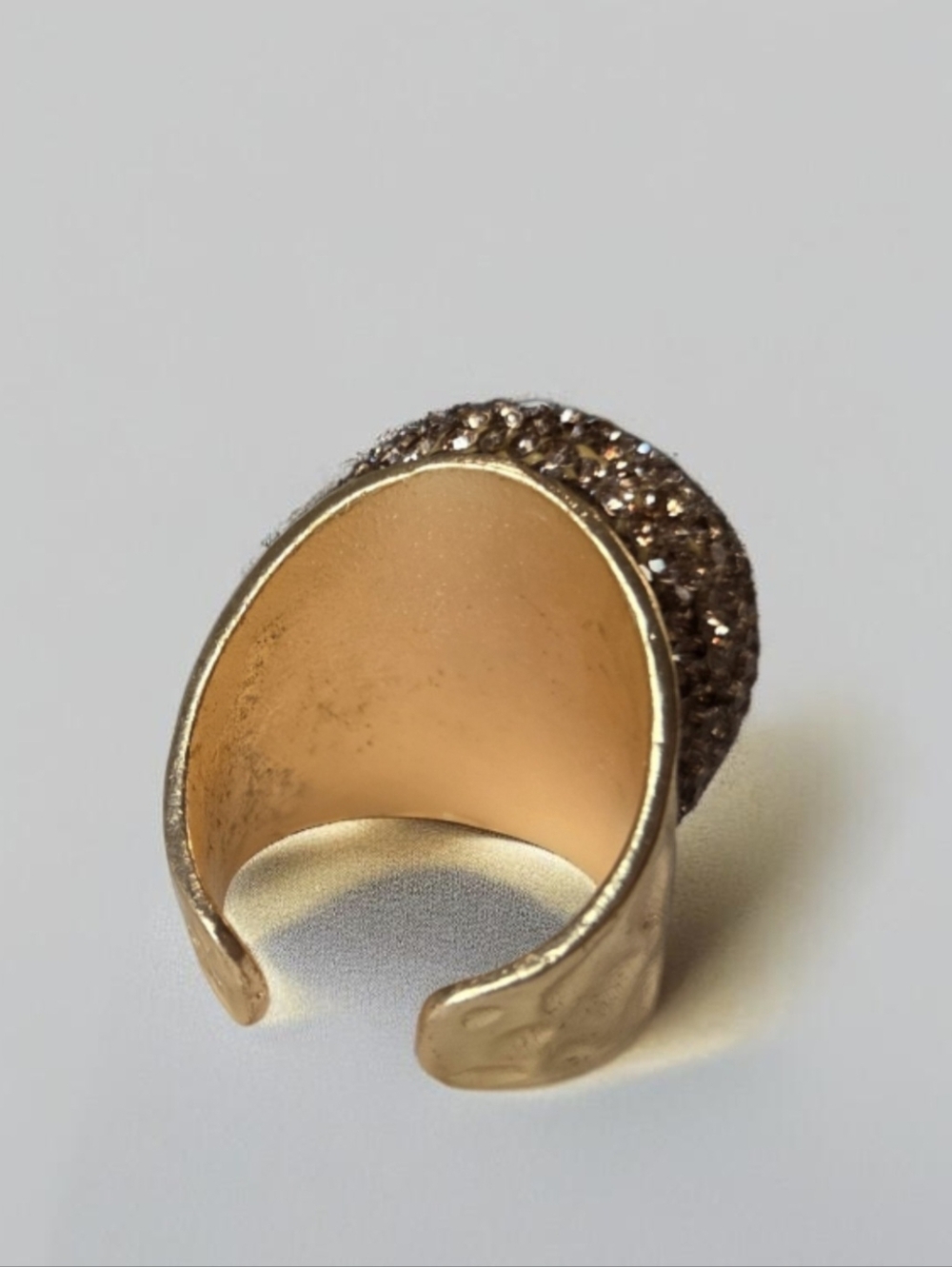 18k Gold Plated Hammered Oversized Watermelon Volcano Crystal Ring - Picture 3 of 5